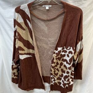 Cato Brown Animal Print open front Cardigan sweater ladies sz XL